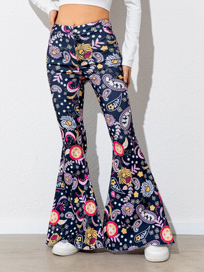 High Waist Floral Flare Leg Pants