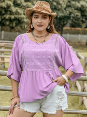 Plus Size Lace Detail Three-Quarter Sleeve Blouse