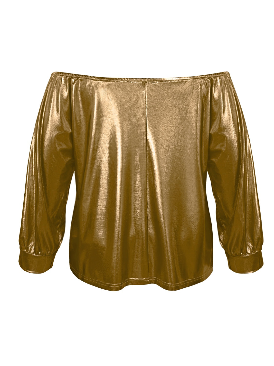 Plus Size Off-Shoulder Gold Sparkling Long Sleeve Blouse