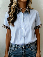Leopard Contrast Collar Short Sleeve Shirt