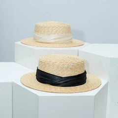 Straw Boater Hat with Ribbon Accent