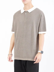 Men's Textured Knit Polo with Zipper