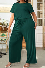 Plus Size Rayon Blend Drawstring Waist Jumpsuit