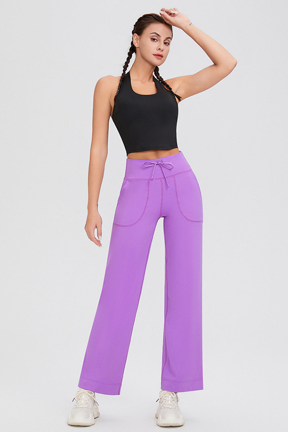 Drawstring High Waist Pants with Pockets