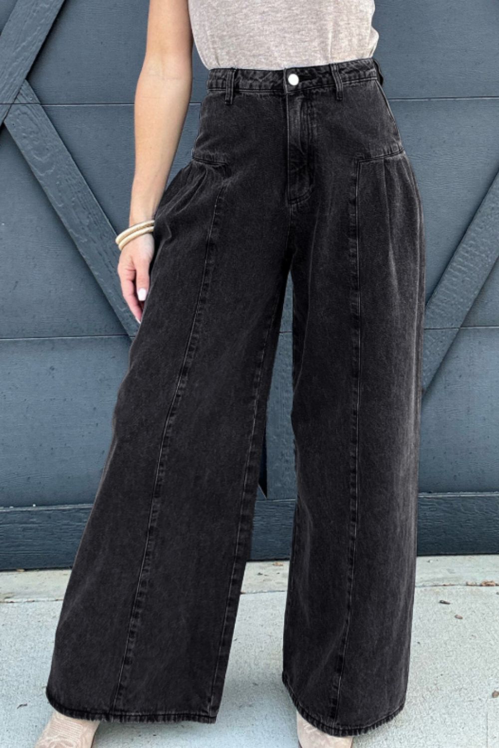 Black High Rise Wide Leg Jeans with Pockets