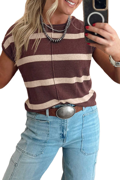 Rose Stripe Knit Western Short Sleeve Sweater