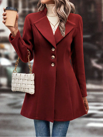 Women's Collared Neck Button Up Long Sleeve Coat