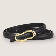 Cowhide Leather Belt with Abstract Gold Buckle