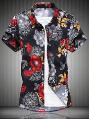 Men's Floral Print Short Sleeve Casual Shirt
