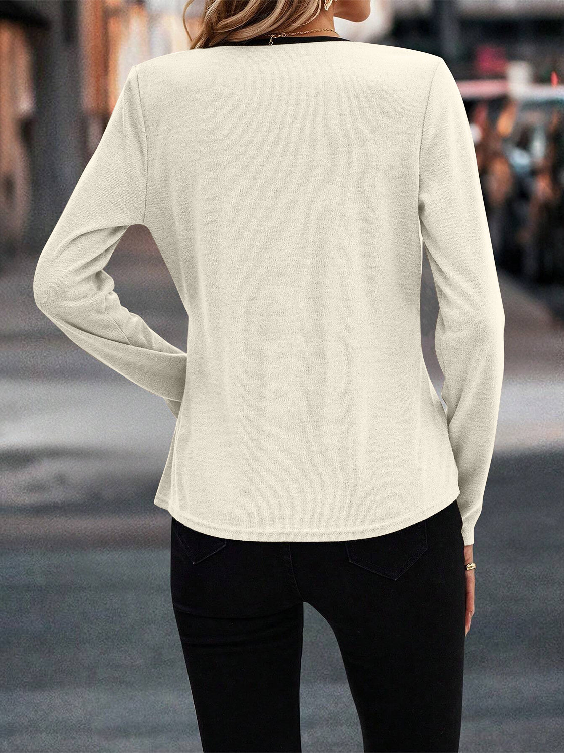 Crisscross Contrast Trim Long Sleeve T-Shirt