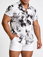 Men's Abstract Ink Splash Print Short Sleeve Shirt