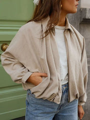 Zip Up Long Sleeve Bomber Jacket