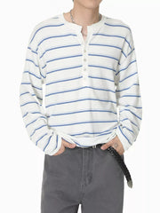 Men's Striped Button Detail Henley T-Shirt