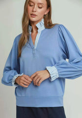 Umgee Stripe Ruffle Neck Long Sleeve Top