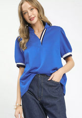 Luxe Knit Contrast Trim Puff Sleeve Top