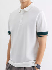 Men's Button Detail Striped Cuff Polo