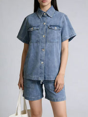 Short Sleeve Top and Shorts Denim Set