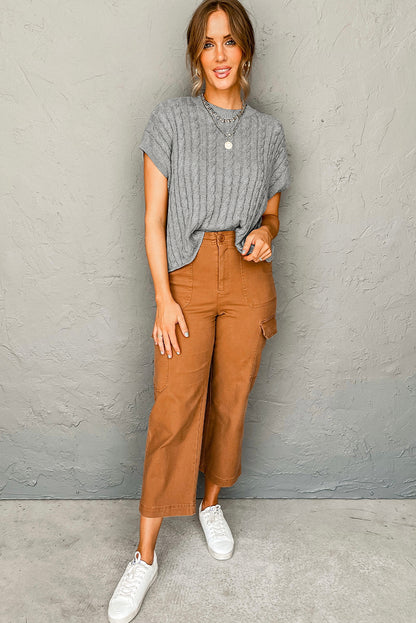 Cable Knit Short Sleeve Sweater