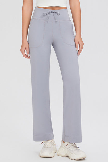 Drawstring High Waist Pants with Pockets