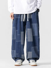 Men's Large Patchwork Design Wide Leg Jeans