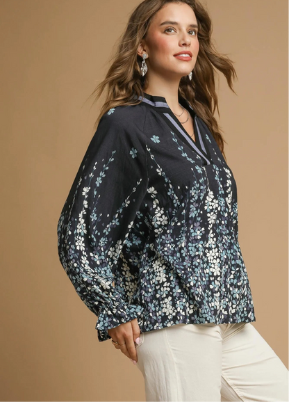 Floral Print Blouse with Balloon Sleeves