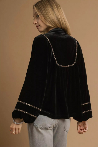 Velvet Contrast Trim Blouse