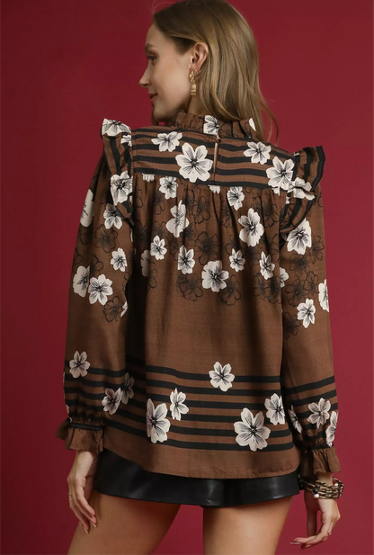 Mix Floral Smocked Ruffle Blouse