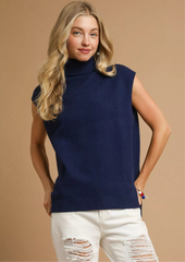 High-Low Turtleneck Sleeveless Sweater