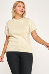Plus Size Pearl & Rhinestone Knit Top