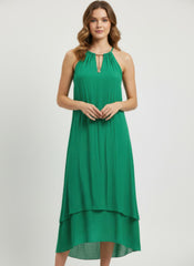 Sleeveless Tiered Dress with Gold Necklace Detail