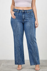 High Rise Straight Jeans With Front Lines