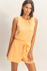 Sleeveless Romper Shorts With Drawstring Waist