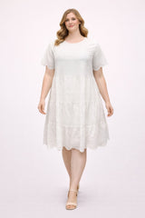 Plus Size White Eyelet Tiered Dress