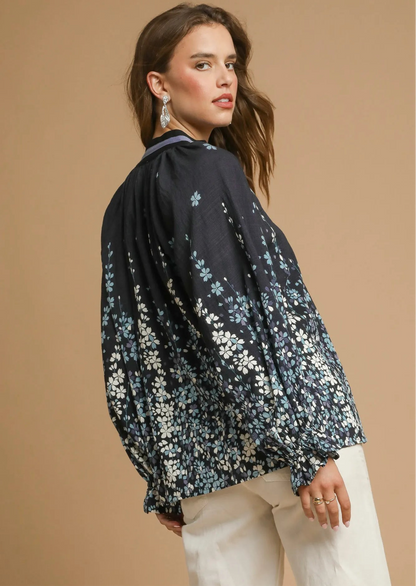 Floral Print Blouse with Balloon Sleeves