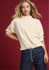 Ribbed Drawstring Hem Knit Top