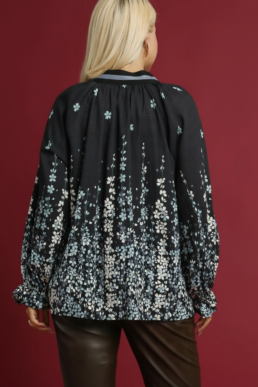 Floral Print Blouse with Balloon Sleeves