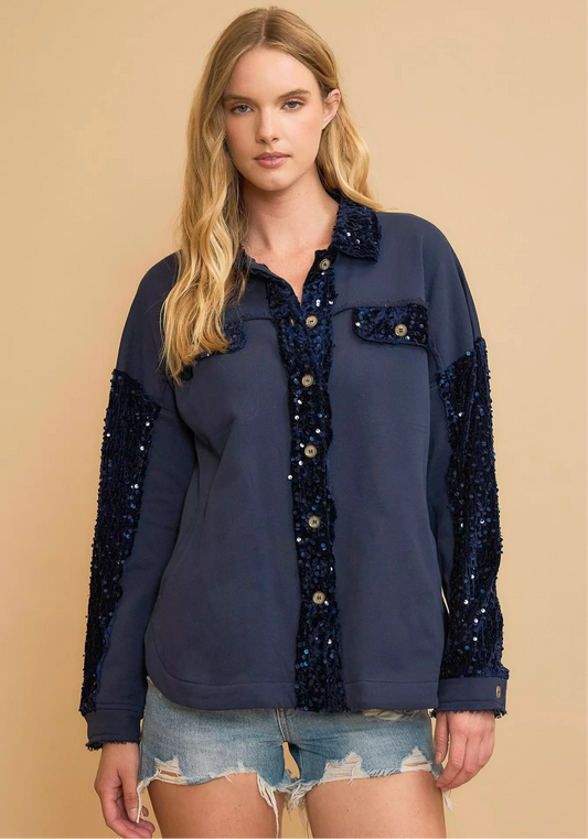 Sequined French Terry Shacket