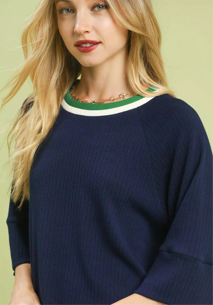 Ribbed Knit Top with Contrast Trim