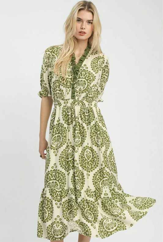 Rayon Blend Paisley Midi Dress