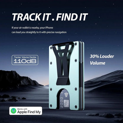 RFID Blocking Slim Wallet, Compatible with Find My iOS Only, Detachable Money Clip