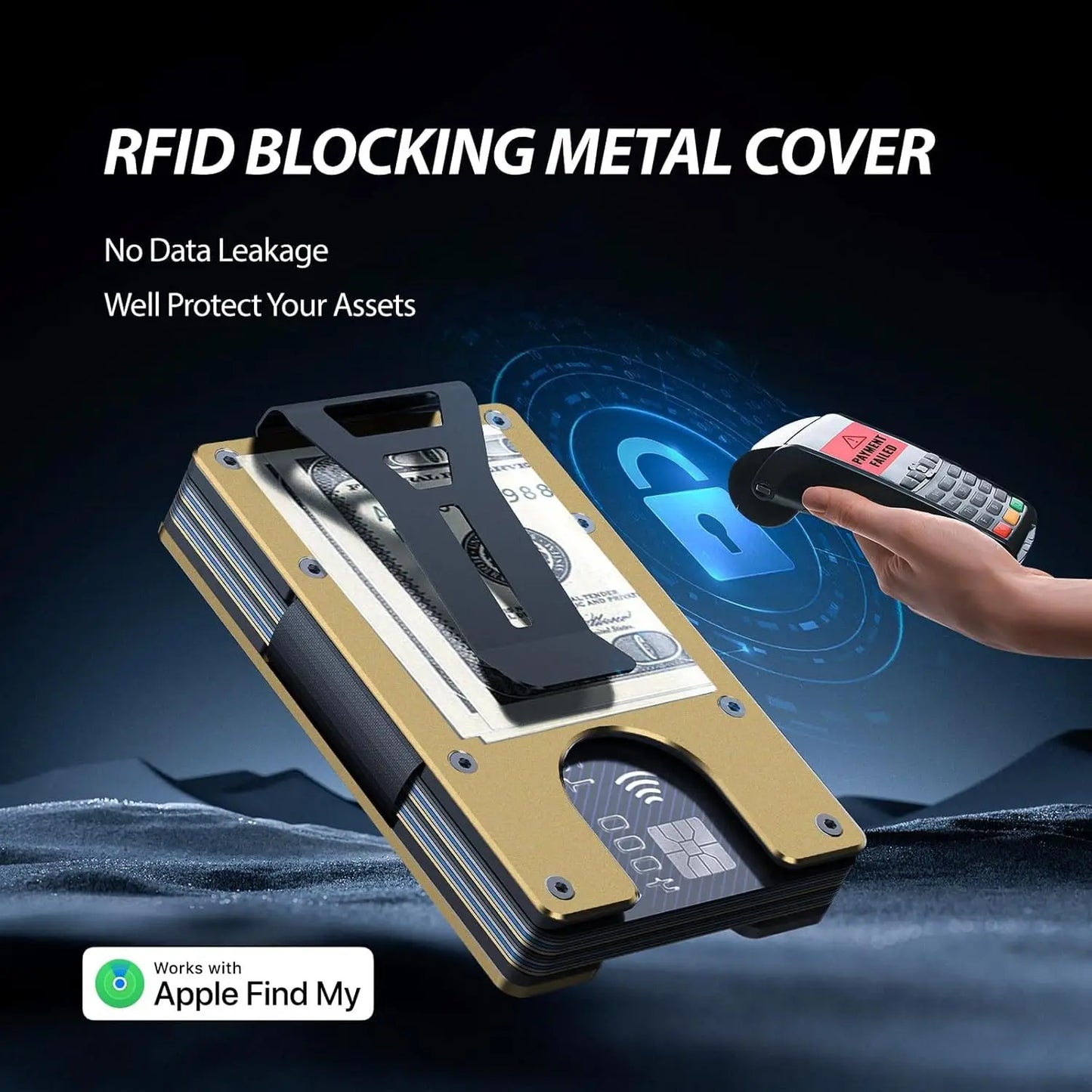 RFID Blocking Slim Wallet, Compatible with Find My iOS Only, Detachable Money Clip