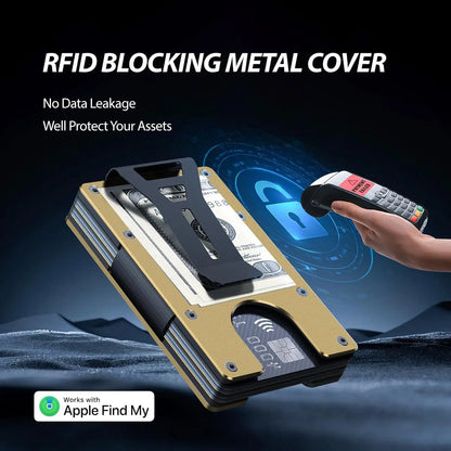 RFID Blocking Slim Wallet, Compatible with Find My iOS Only, Detachable Money Clip