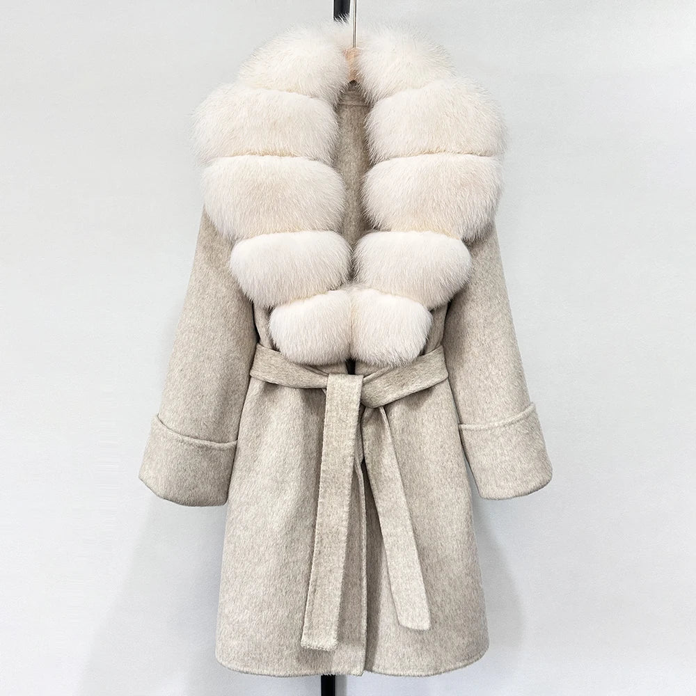 Women's Cashmere-Wool-Blend Fox Fur Collared Coat