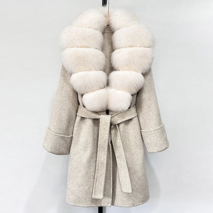 Women's Cashmere-Wool-Blend Fox Fur Collared Coat