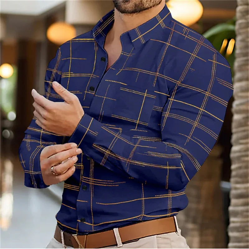 Men's Long Sleeve Slim Fit Button Lapel Shirt