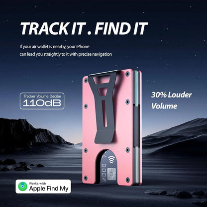 RFID Blocking Slim Wallet, Compatible with Find My iOS Only, Detachable Money Clip