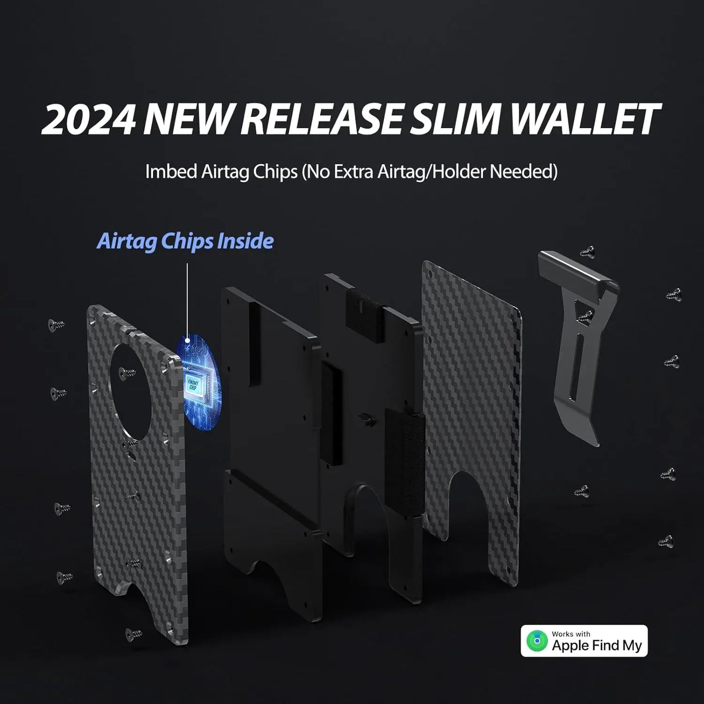 RFID Blocking Slim Wallet, Compatible with Find My iOS Only, Detachable Money Clip