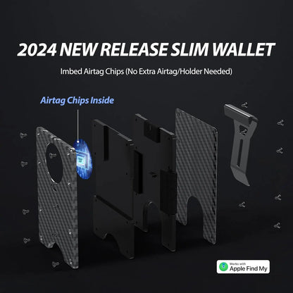 RFID Blocking Slim Wallet, Compatible with Find My iOS Only, Detachable Money Clip