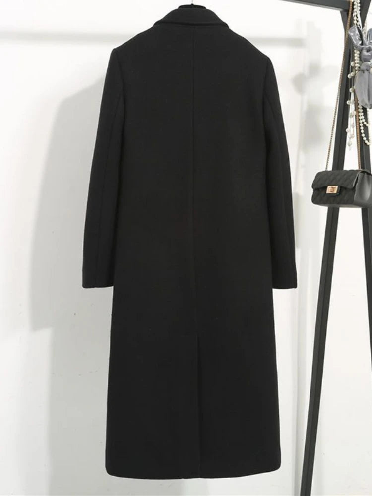 Women's Wool Blend Buttoned Double Breasted Long Coat