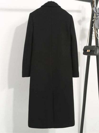 Women's Wool Blend Buttoned Double Breasted Long Coat